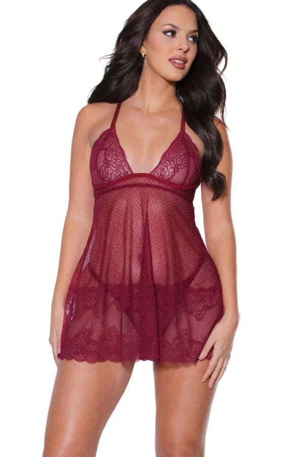 Pinot Noir Babydoll & Thong Set