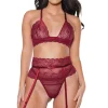 Pinot Noir Bra, Garter Belt & Thong Set