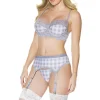 Plaid About You Bra, Garter Belt & G-String