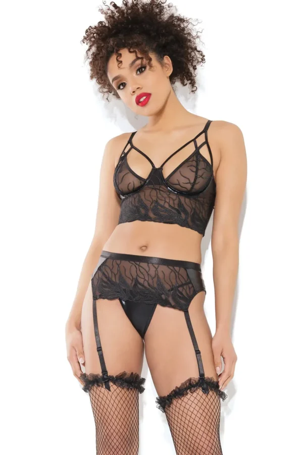 Smoke Show Bra, Garter Belt & G-String