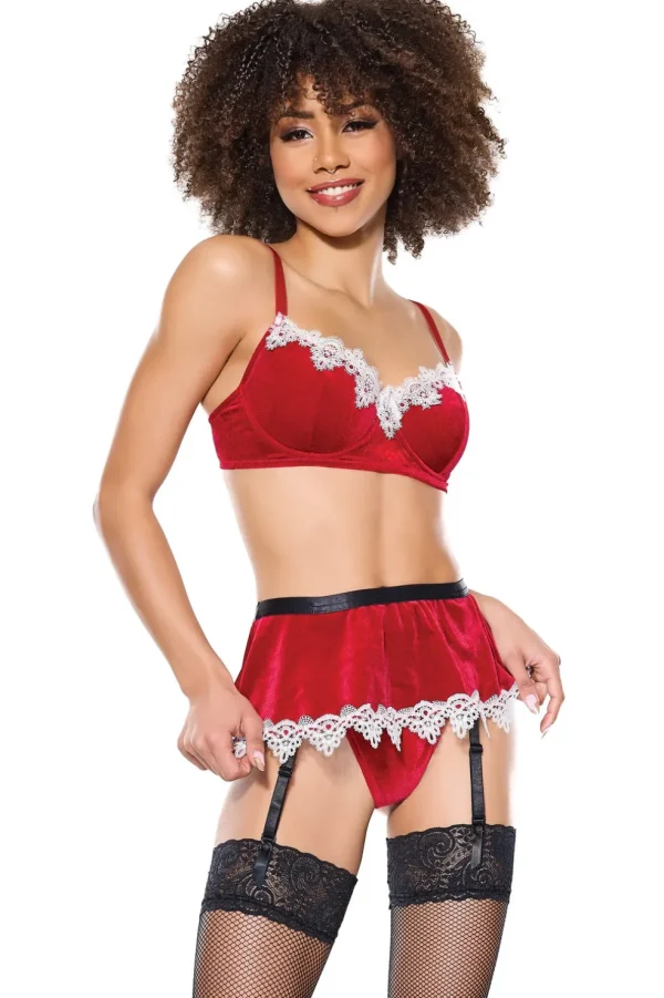 Under The Mistletoe Bra, Garter Skirt & G-String
