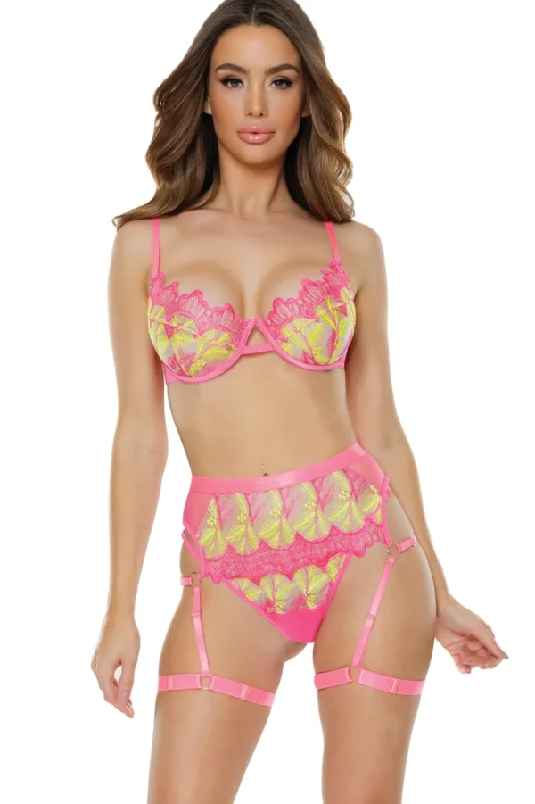 Warm Sunset Bra, Garter Belt & Thong